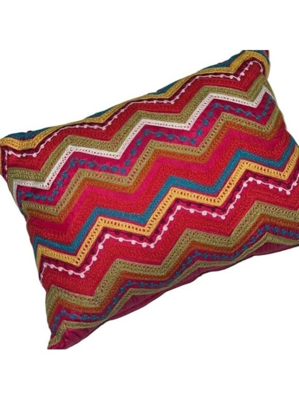 Pier One Pink Multi Colored Bohemian Detailed Throw Pillow Size 16x12 Inches